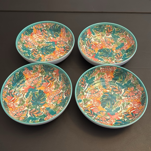 4pc SAMBA Colorful Tropical Print Melamine Dinner Bowls - 8" - Picture 3 of 7